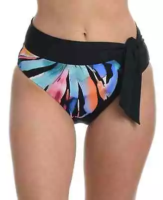 La Blanca PRISM PALM BLACK MULTI Printed High-Waist Bikini Swim Bottom Size 8 • $19.99