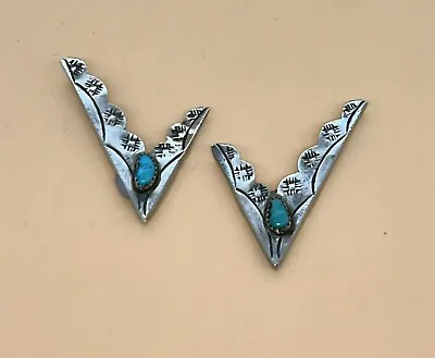 Navajo Vintage Collar Tips In Sterling & Turquoise • $325