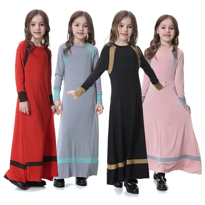 Kids Girls Islamic Muslim Dress Abaya Kaftan Thobe Saudi Arabia Jabbah Robe • £9.72