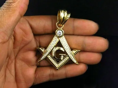 2.20 Ct Round Cut Simulated Diamond Masonic Charm Pendant 14k Yellow Gold Plated • $114.99