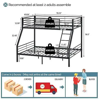 Bunk Beds Twin Over Full Size With Flat Rung StepsMetal Bunk Beds For Kids • $259.99