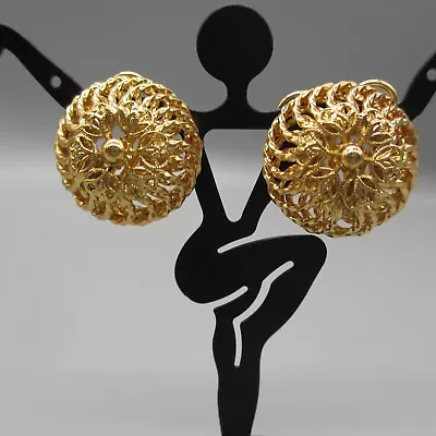 Vintage Napier Earrings Gold Tone Open Work Dome Clip On 1 Inch • $35