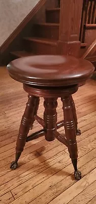 $299.99 • Buy Antique 1900’s Cherry Piano Stool Crystal Ball & Claw Feet, Adjustable Height 