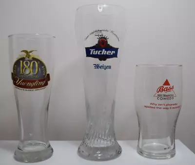 Vintage Barware Beer Glass Lot Tucher Yuengling Bass Red Triangle Comedy Glasses • $39.99