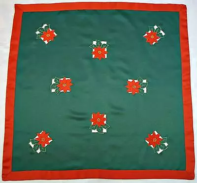 Vintage Christmas Poinsettias Cut Embroidery Lame Gold Green Red 32  Tablecloth • $12.50