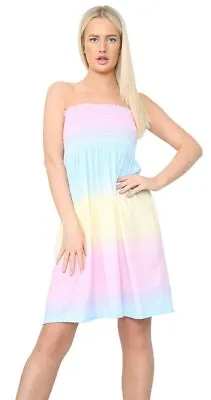 Ladies Womens Strapless Boobtube Bandeau Neon Gather Shirred Sheering Dress Top • £12.99