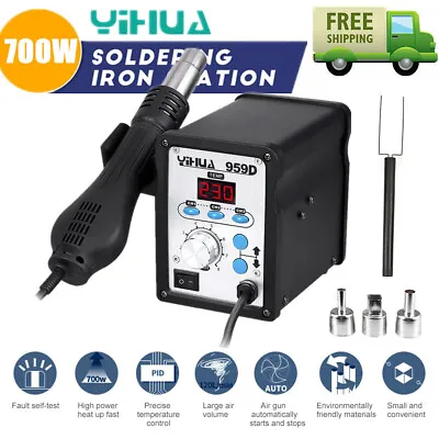 £46.99 • Buy YIHUA 959D 700W Soldering Iron Rework Station SMD Hot Air Gun Welder 3 Nozzles