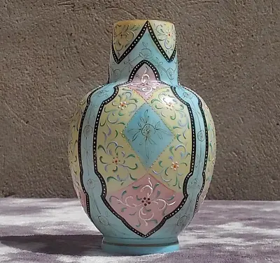 £70 • Buy Antique Harrach Bohemian Czech Glass Victorian Blue Pink Cream Moroccan Vase
