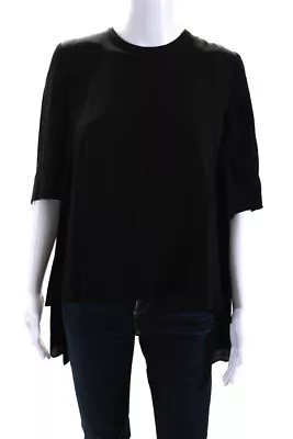 Morgane Le Fay Womens Black Silk Crew Neck Short Sleeve Blouse Top Size L • $60.99