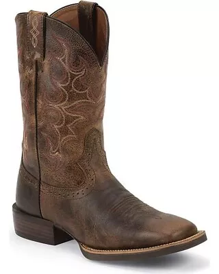 Men's Justin Western Cowboy Boots Size 9.5 Brown Square Toe Barely Used 9 1/2 D • $20