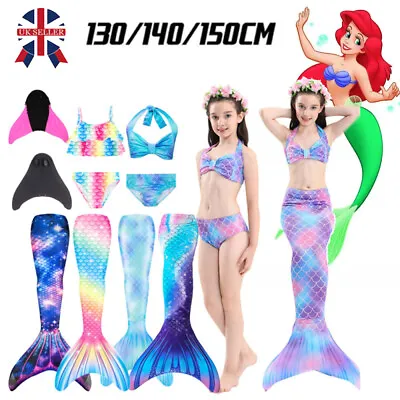 Kids Mermaid Tail With Monofin Swimmable Bikini Set Swimsuit Swimming Costume • £11.65