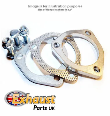 Stainless Steel Exhaust Flange Set 3 Bolt 63mm - 2.5   8 Mm Flange X 2  • £24.99