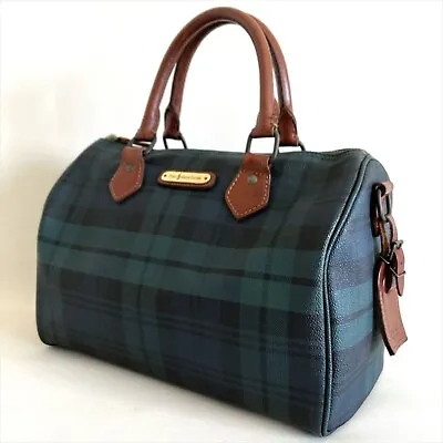 Vintage Polo Ralph Lauren Plaid Burgundy Boston Bag Handbag Black Watch Green • $91.34