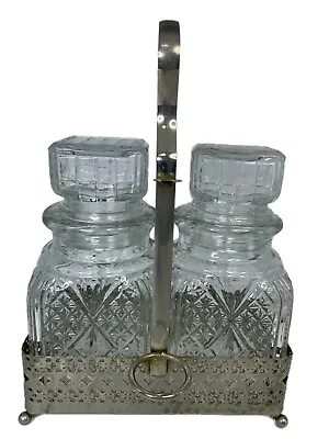Vintage Glass Double Caddy Cup Pickle Condiment Bar Ware Set Silverplated Castor • $30
