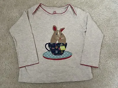 Mini Boden Girls Appliqué Long Sleeve Shirt Bunny Teacup  Size 2-3 Year • $13.99