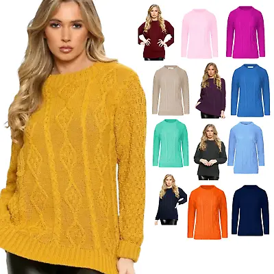 £12.99 • Buy Women's Jumper Crew Neck Winter Ladies Long Sleeve Chunky Cable Knitted Sweater 