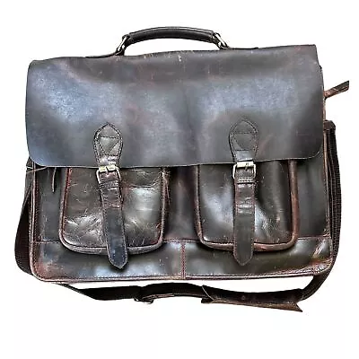 Messenger Laptop Briefcase Travel Crossbody Bag Dark Brown Distressed Leather  • $52