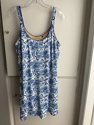Cabana Life Large Tank Dress Attached Shorts Blue / White Pattern Shelf Bra Euc • $26.99
