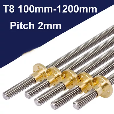 T8 100mm-1200mm Lead Screw Pitch 2mm Lead 8 Stainless Rod Linear Rail Bar Shaft • $8.90