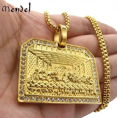 MENDEL Mens Stainless Steel Gold Plated Hip Hop Jesus Pendant Necklace Jewelry • $13.99