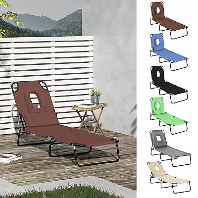 Sun Lounger Folding Recliner Chair Portable Reclining Garden Outdoor Seat Bed • £26.99