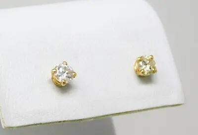 14 Kt Yellow Gold Pair Of 3.7 Mm Diamond Stud Pierced 4 Prong Earrings B4844 • $467