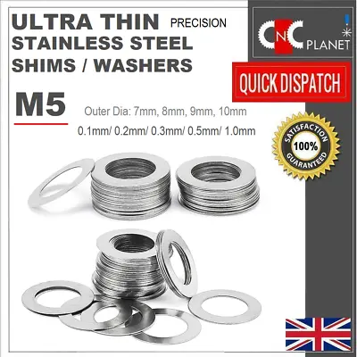 £3.95 • Buy M5 Ultra Thin Washers Shims Spacer Flat Precision Gasket Stainless Steel Din 988