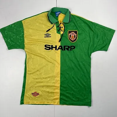 Manchester United Shirt XL Green Yellow Football 1992-1994 3rd Vintage Sharp • £224.89
