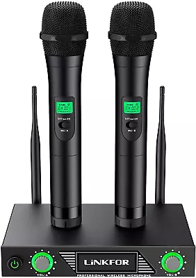 2x UHF Wireless Microphone System With Receiver | Dual Channel Cordless Dynamic • £73.59