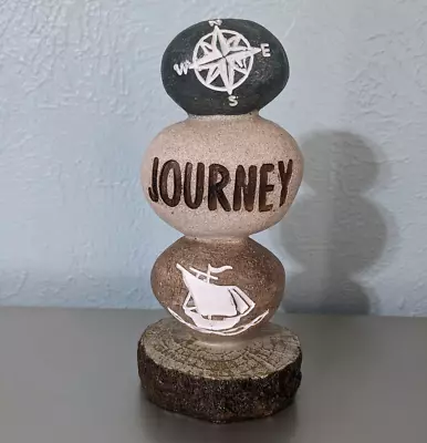 Balancing Rocks On Wood Slice Table Home Decor Journey Compass Ship • £6.75