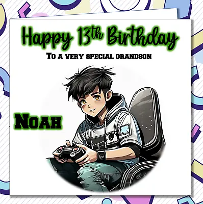 Personalised Gamer Birthday Card Grandson Son Brother Teenage Boys Gaming /SQ • £2.99