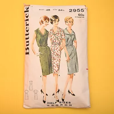 Vintage 1960s Butterick Slimliner Dress Sewing Pattern - 2955 - Bust 45 Complete • $9