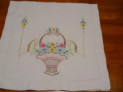 Vintage Flower Basket Embroidered Creamy White Huck Linen Towel 17  X 34  • $9.99