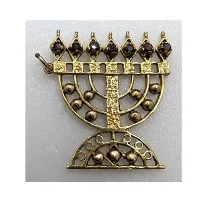 9ct Gold With Garnet Candelabra Pendant Menorah Pendant Judaica Gift • $267.81