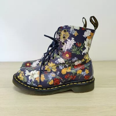 Dr Martens 1460 Pascal Darcy Wanderlust Flowers Floral Navy Leather Boot Uk 4 #2 • £103.99