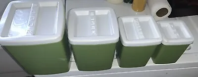 $18.95 • Buy Vintage 1970's Avocado Green Plastic 4 Pc. Canister Set W/Lids Nice