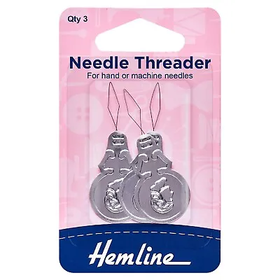 Hemline Needle Threader For Hand Or Machine Needles Pack Of 3 - Aluminium - H232 • £2.19