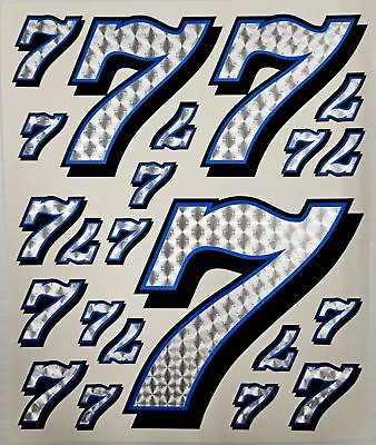 Racing Numbers 7 Decal Sticker Silver Engine Turn Blue Black 1/8 1/10 RC S10 • $9.99