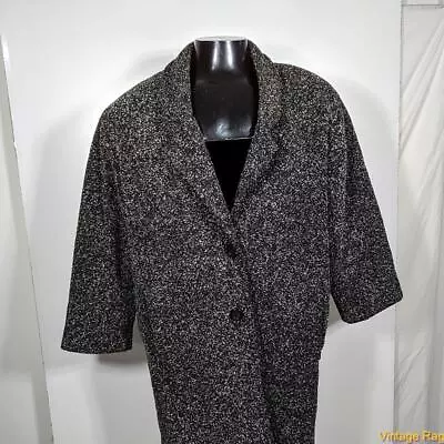 DJ'S Vtg USA Long WOOL Coat Overcoat Womens Size M Black/gray • $34.99