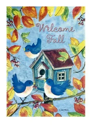 Welcome Fall Leaf Birdhouse Blue Bird Thanksgiving Mini Window Garden Yard Flag • $8.97