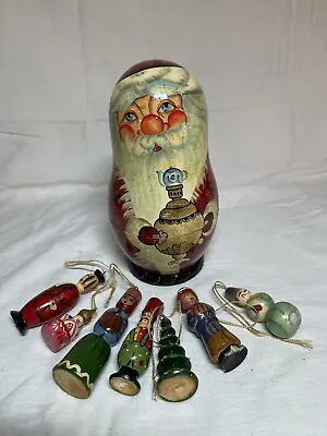 Vintage Matryoshka Santa Russian Nesting Doll & 7 Ornaments Father Christmas • £43.38