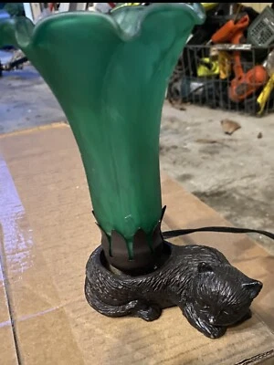 $29 • Buy Vintage Art Glass Cat Lamp, Bronze Base.   Works.