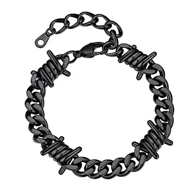 Black Cuban Chain Necklace For Mens Thorns Link Barbed Wire Collar Chain 9mm ... • $29.96