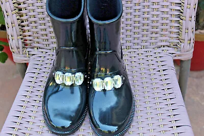 Michael Kors Leslie Black Rubber Rain Boots With Sparlking Glass  Sz 7  Euc • $33.99