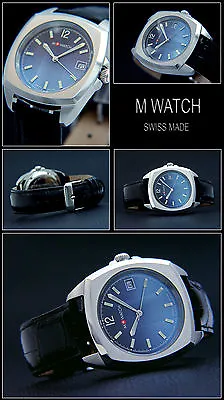 Elegant Men's Watch M-Watch By Mondaine Swiss Made Stainless Steel 1 1/2in Blue • $77.78