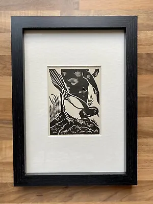 £17 • Buy ‘Magpie’- Framed Woodcut Bird By Raphael Nelson, Dated 1940s