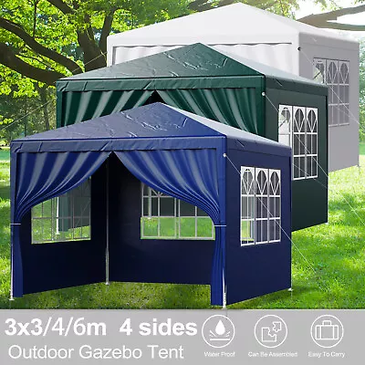 3x3/4/6m Gazebo W/Side Garden Marquee PE Awning Beach Party Camping Tent Canopy • £59.99