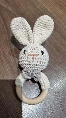 Crochet Bunny Hand Rattle Wooden Rattle • £5