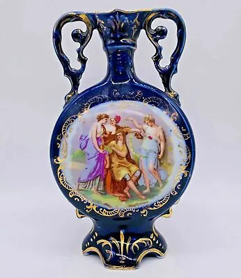 Antique Kaufmann Portrait Vase Cobalt Blue Victoria Austria Porcelain Signed • $125