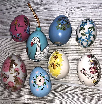 $10 • Buy Lot Of 8 Vintage Easter Eggs Hand Painted Ceramic Flowers Beaded Goose Decor